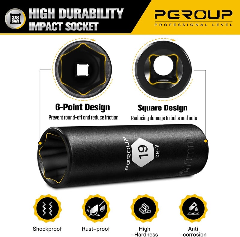 pgroup 3/8” Drive Deep Impact Socket, Metric(19mm socket), 6-Point, Cr-V Steel With Black Manganese Phosphate Coating - Image 4